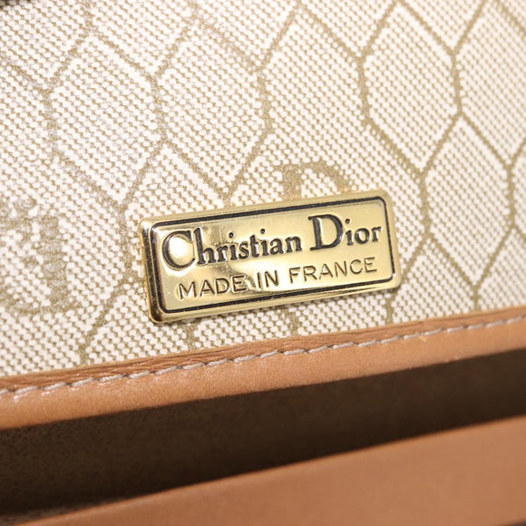 Christian Dior Honeycomb Canvas Chain Shoulder Bag PVC Beige Gold Auth 190583