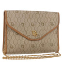 Christian Dior Honeycomb Canvas Chain Shoulder Bag PVC Beige Gold Auth 190583-1