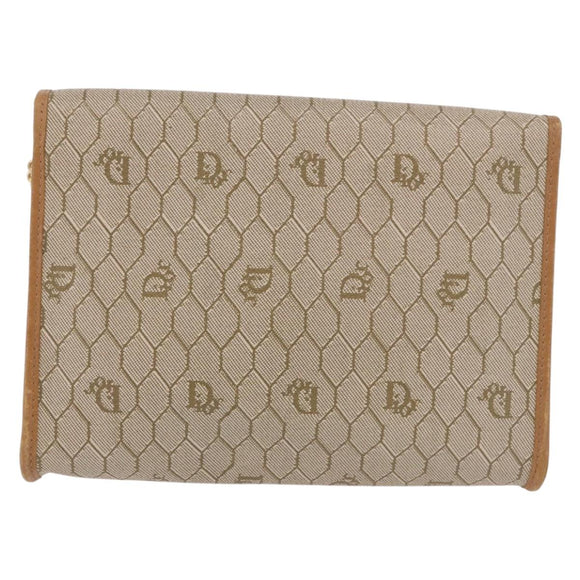 Christian Dior Honeycomb Canvas Chain Shoulder Bag PVC Beige Gold Auth 190583