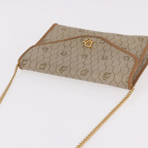 Christian Dior Honeycomb Canvas Chain Shoulder Bag PVC Beige Gold Auth 190583
