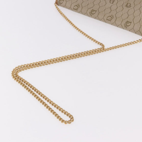 Christian Dior Honeycomb Canvas Chain Shoulder Bag PVC Beige Gold Auth 190583