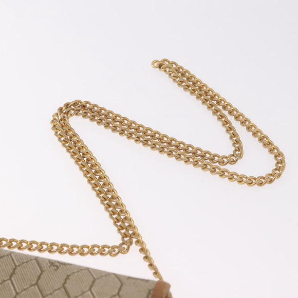 Christian Dior Honeycomb Canvas Chain Shoulder Bag PVC Beige Gold Auth 190583