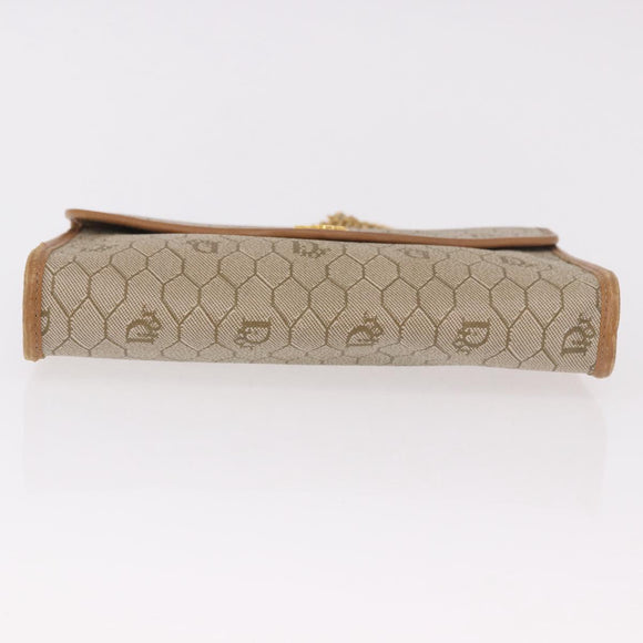 Christian Dior Honeycomb Canvas Chain Shoulder Bag PVC Beige Gold Auth 190583