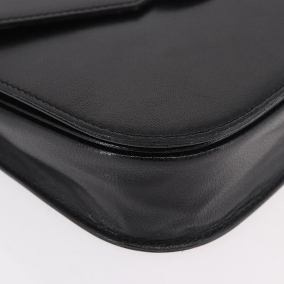 SAINT LAURENT Hand Bag Leather Black Gold Auth 190584