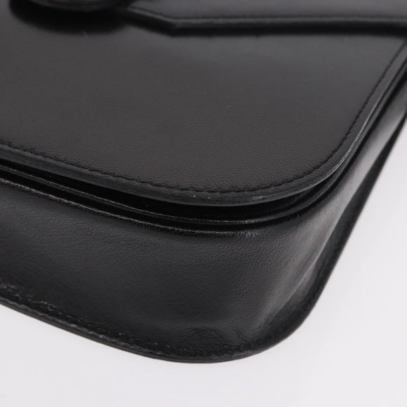 SAINT LAURENT Hand Bag Leather Black Gold Auth 190584