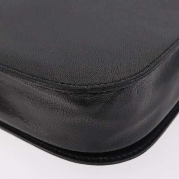 SAINT LAURENT Hand Bag Leather Black Gold Auth 190584