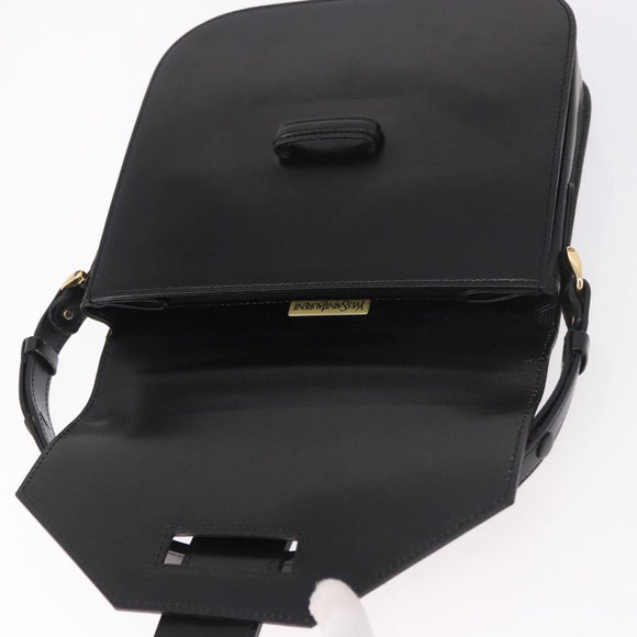 SAINT LAURENT Hand Bag Leather Black Gold Auth 190584