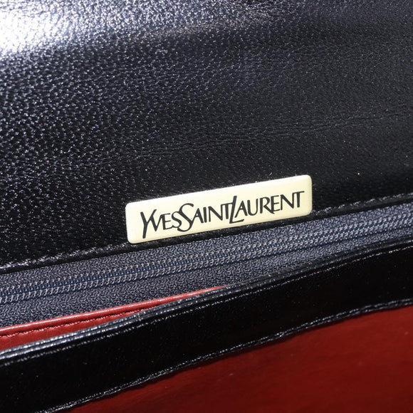 SAINT LAURENT Hand Bag Leather Black Gold Auth 190584