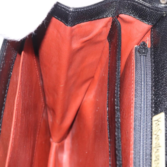 SAINT LAURENT Hand Bag Leather Black Gold Auth 190584