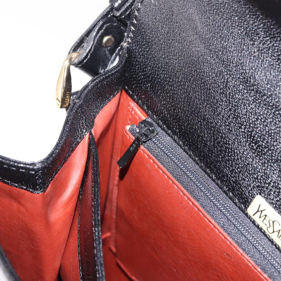 SAINT LAURENT Hand Bag Leather Black Gold Auth 190584