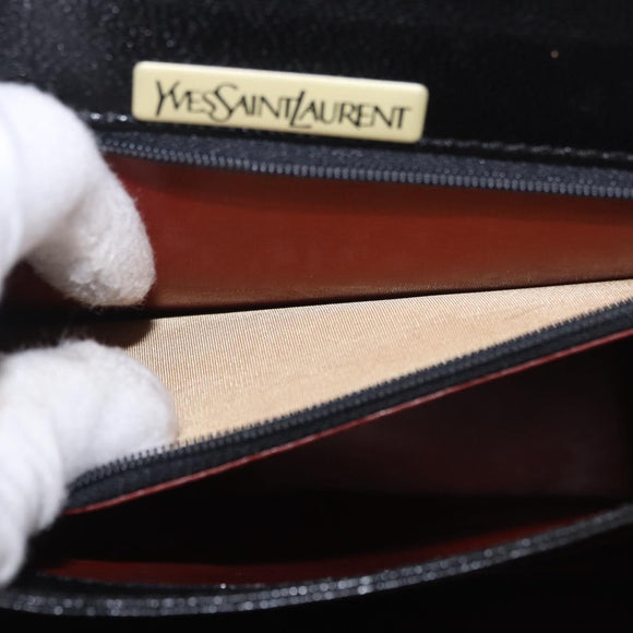 SAINT LAURENT Hand Bag Leather Black Gold Auth 190584