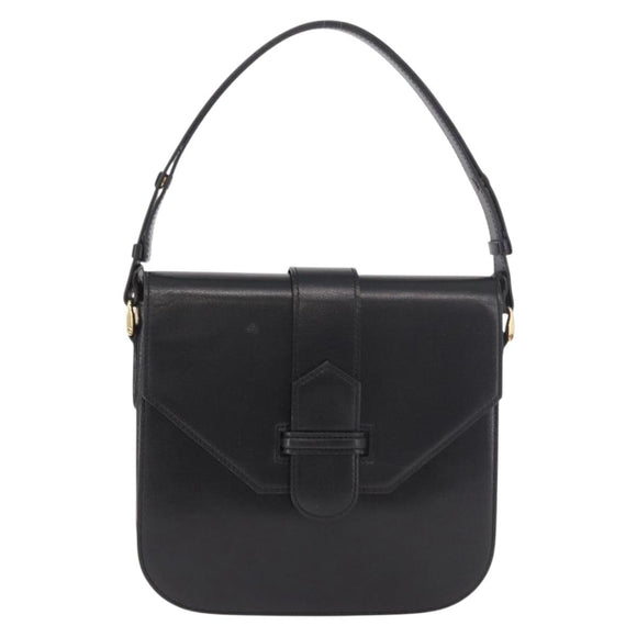 SAINT LAURENT Hand Bag Leather Black Gold Auth 190584