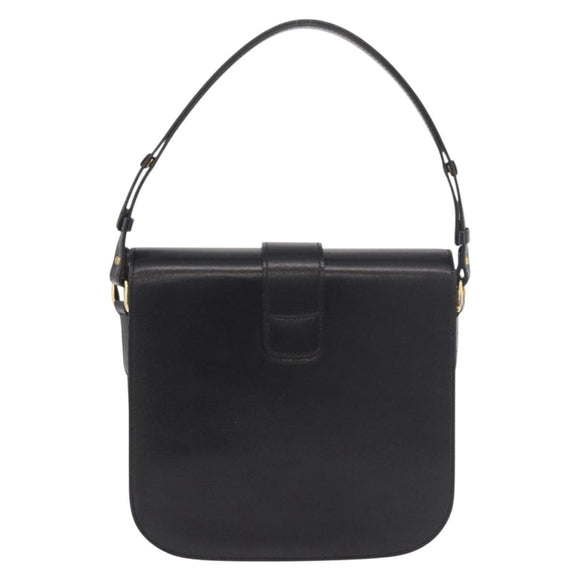SAINT LAURENT Hand Bag Leather Black Gold Auth 190584