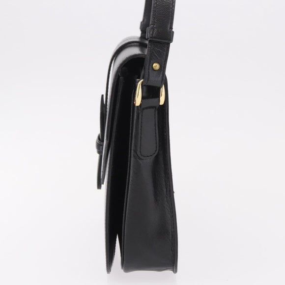 SAINT LAURENT Hand Bag Leather Black Gold Auth 190584
