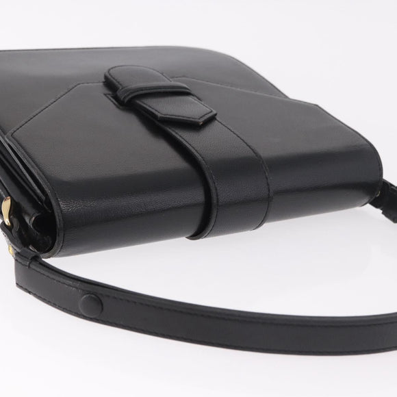 SAINT LAURENT Hand Bag Leather Black Gold Auth 190584