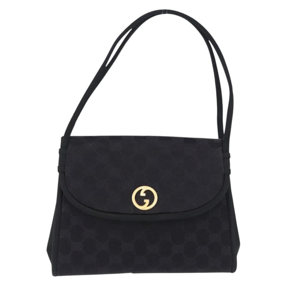 GUCCI GG Hand Bag Nylon Black Gold Auth 190585