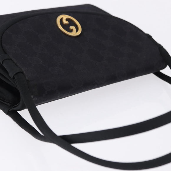 GUCCI GG Hand Bag Nylon Black Gold Auth 190585