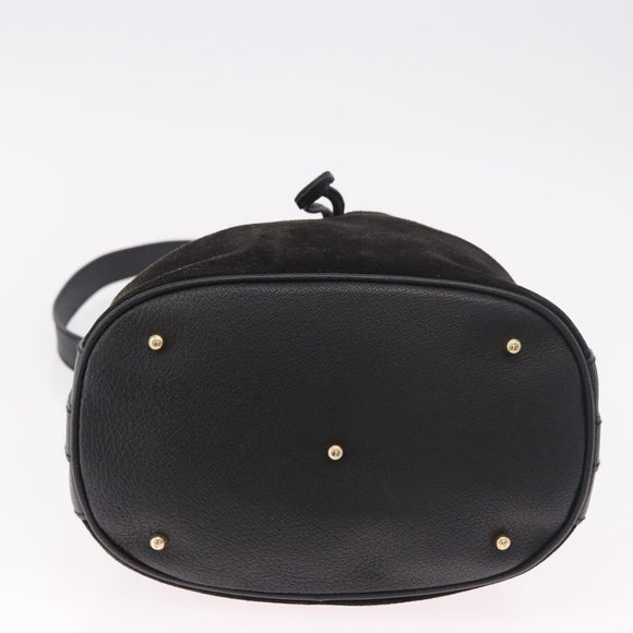 GUCCI Bamboo Hand Bag Suede 2way Black Gold 001 3754 Auth 190587