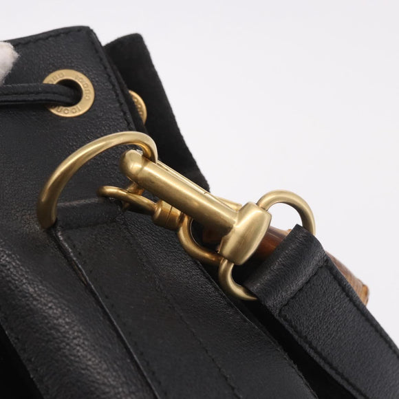 GUCCI Bamboo Hand Bag Suede 2way Black Gold 001 3754 Auth 190587
