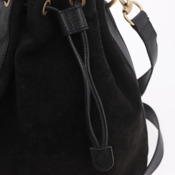 GUCCI Bamboo Hand Bag Suede 2way Black Gold 001 3754 Auth 190587