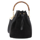 GUCCI Bamboo Hand Bag Suede 2way Black Gold 001 3754 Auth 190587-2