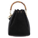 GUCCI Bamboo Hand Bag Suede 2way Black Gold 001 3754 Auth 190587-3
