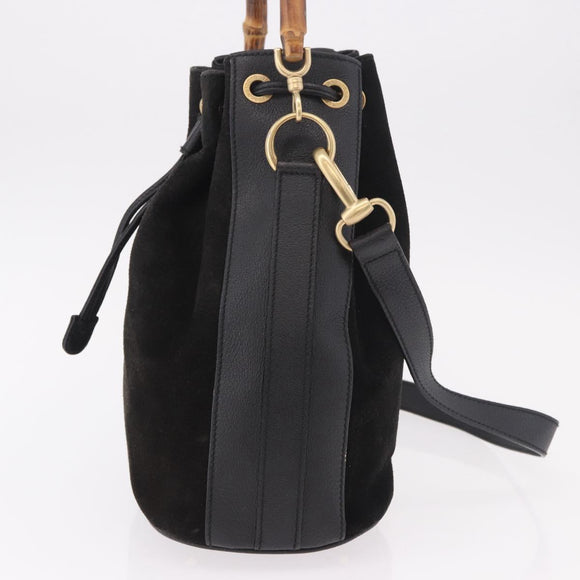 GUCCI Bamboo Hand Bag Suede 2way Black Gold 001 3754 Auth 190587
