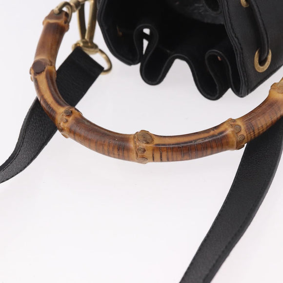 GUCCI Bamboo Hand Bag Suede 2way Black Gold 001 3754 Auth 190587