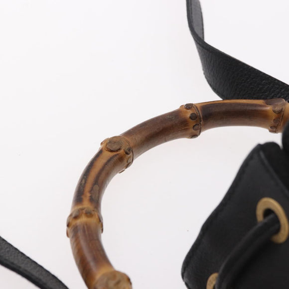 GUCCI Bamboo Hand Bag Suede 2way Black Gold 001 3754 Auth 190587