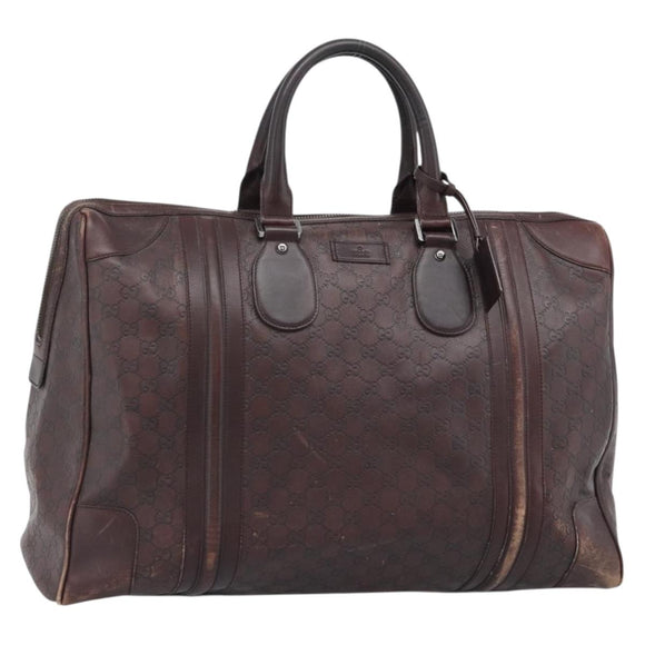 GUCCI Guccissima GG Canvas Boston Bag Leather Bordeaux Silver 146204 Auth 190589