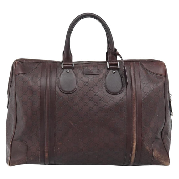 GUCCI Guccissima GG Canvas Boston Bag Leather Bordeaux Silver 146204 Auth 190589
