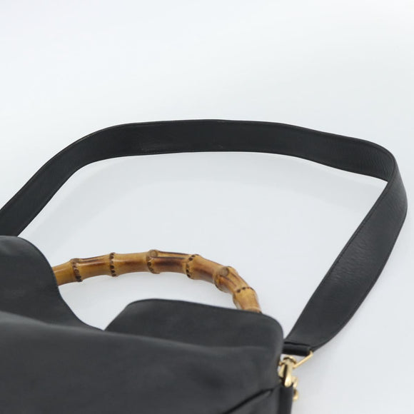 GUCCI Bamboo Hand Bag Leather 2way Black Gold 001 0166 Auth 190590