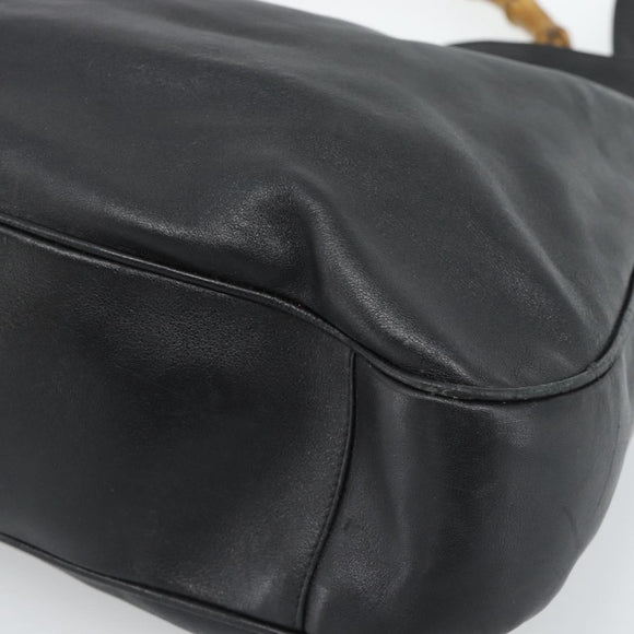 GUCCI Bamboo Hand Bag Leather 2way Black Gold 001 0166 Auth 190590