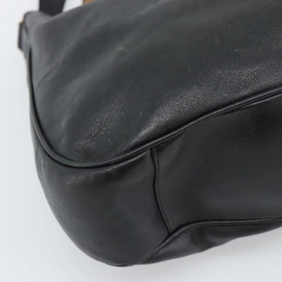 GUCCI Bamboo Hand Bag Leather 2way Black Gold 001 0166 Auth 190590