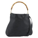 GUCCI Bamboo Hand Bag Leather 2way Black Gold 001 0166 Auth 190590-1