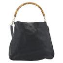 GUCCI Bamboo Hand Bag Leather 2way Black Gold 001 0166 Auth 190590-13
