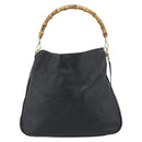 GUCCI Bamboo Hand Bag Leather 2way Black Gold 001 0166 Auth 190590-2