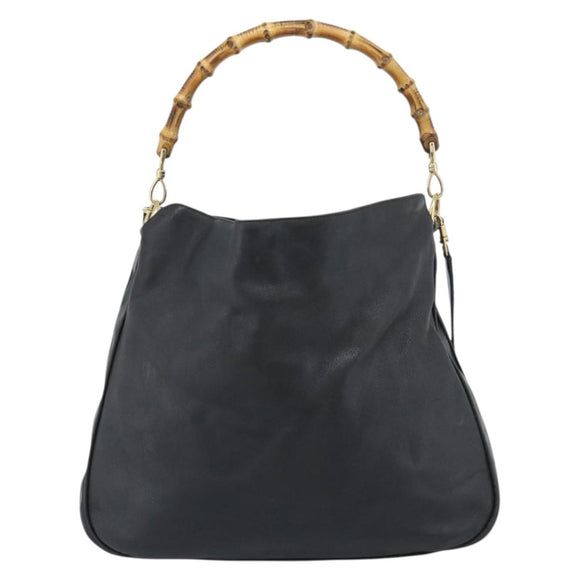 GUCCI Bamboo Hand Bag Leather 2way Black Gold 001 0166 Auth 190590
