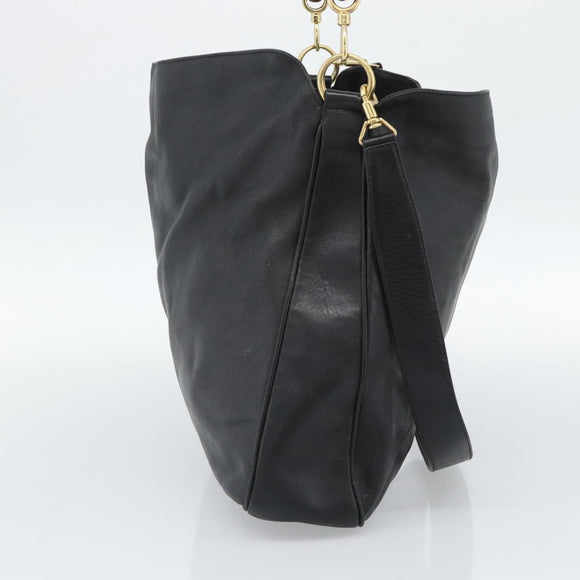 GUCCI Bamboo Hand Bag Leather 2way Black Gold 001 0166 Auth 190590