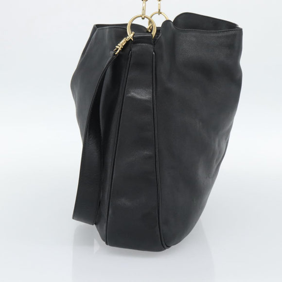 GUCCI Bamboo Hand Bag Leather 2way Black Gold 001 0166 Auth 190590
