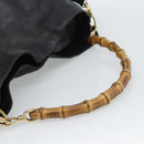 GUCCI Bamboo Hand Bag Leather 2way Black Gold 001 0166 Auth 190590-7