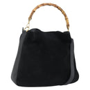 GUCCI Bamboo Hand Bag Suede 2way Black Gold 001 2058 Auth 190591-1
