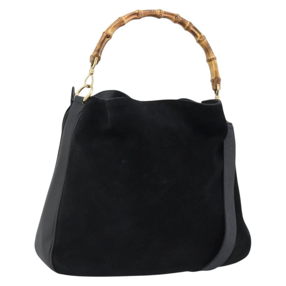 GUCCI Bamboo Hand Bag Suede 2way Black Gold 001 2058 Auth 190591