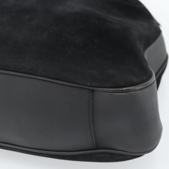 GUCCI Bamboo Hand Bag Suede 2way Black Gold 001 2058 Auth 190591