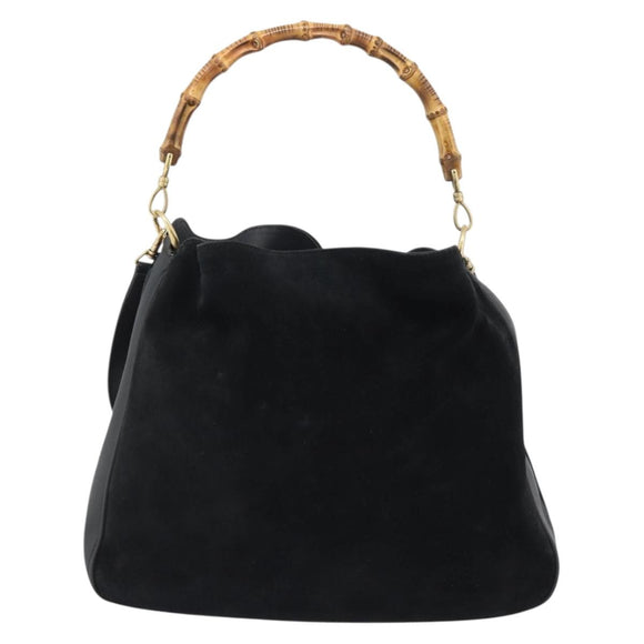 GUCCI Bamboo Hand Bag Suede 2way Black Gold 001 2058 Auth 190591