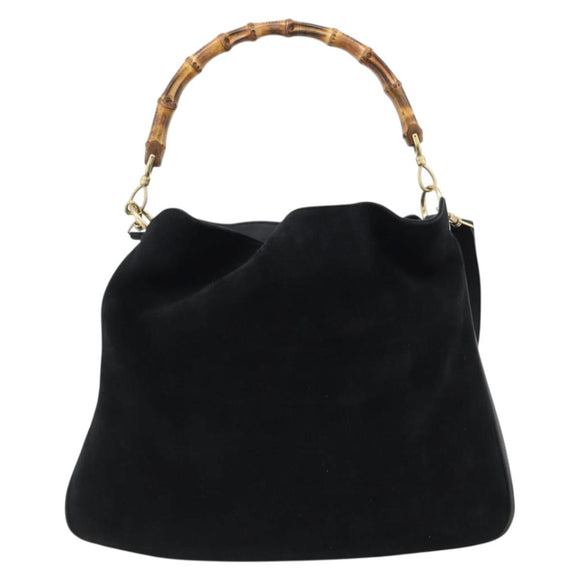 GUCCI Bamboo Hand Bag Suede 2way Black Gold 001 2058 Auth 190591