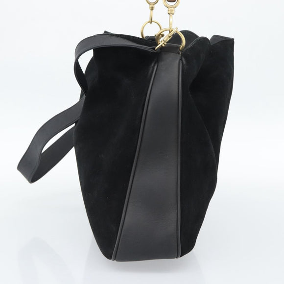 GUCCI Bamboo Hand Bag Suede 2way Black Gold 001 2058 Auth 190591
