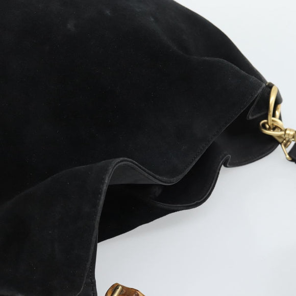 GUCCI Bamboo Hand Bag Suede 2way Black Gold 001 2058 Auth 190591