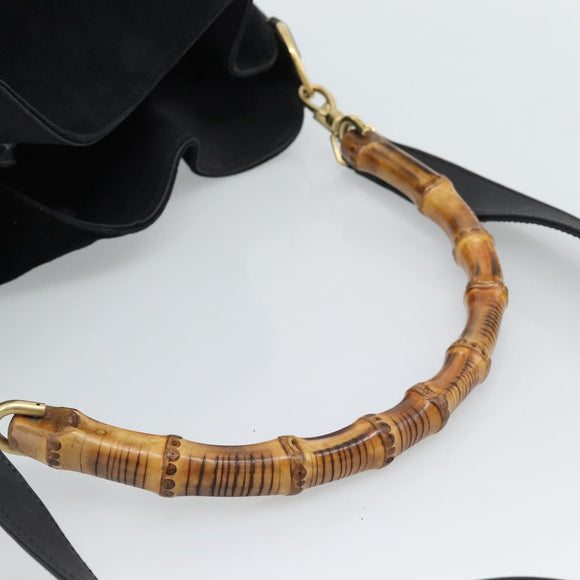GUCCI Bamboo Hand Bag Suede 2way Black Gold 001 2058 Auth 190591