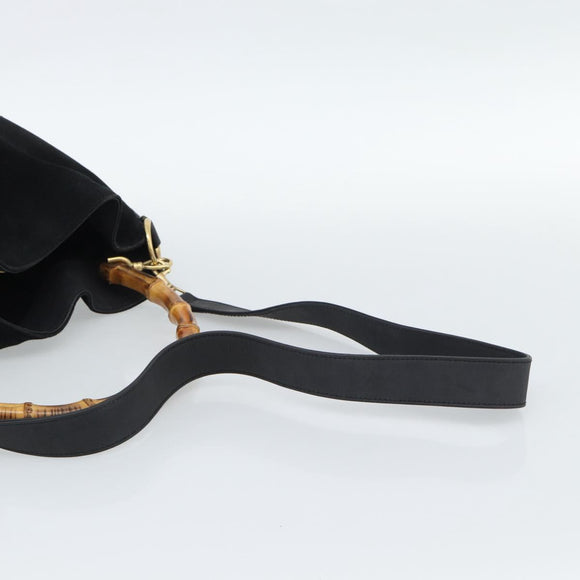 GUCCI Bamboo Hand Bag Suede 2way Black Gold 001 2058 Auth 190591